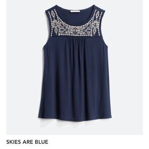 Skies Are Blue Large Petite Navy Embroidered Boho Tank Top